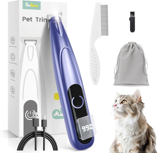 PAPMINI Dog Grooming Kit with LED Display, 35dB Ultra-Low Noise Dog Paw Trimmer, Cordless Hair Trimmer for Paws, Ears, Face, Rump with LED Light (Purple-Blue)