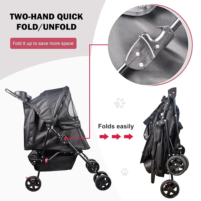 Jespet 4-Wheel Promenade Pet Stroller, Foldable Stroller with Cup Holder | Foldable Dog Stroller, Storage Basket & Cup Holder, Breathable and Visible Mesh for All-Season