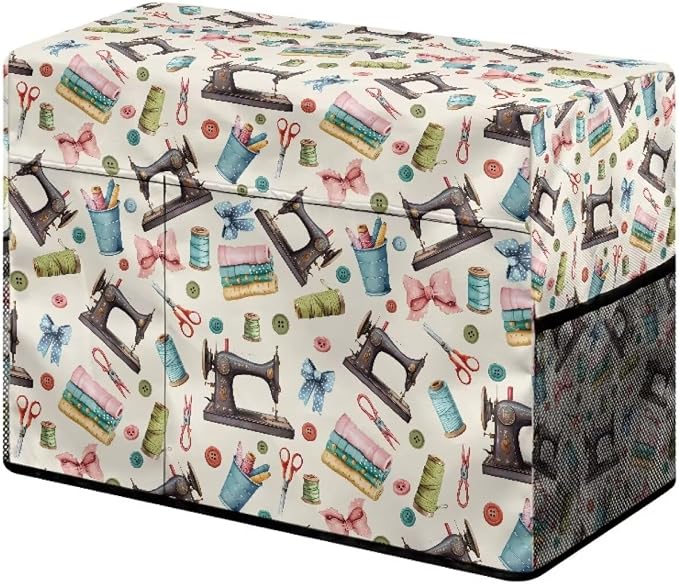 Sewing Design Pattern Sewing Machine Cover - Fits Standard Singer, Brother and Janome Machines, Protecting & Decorating Your Sewing Space