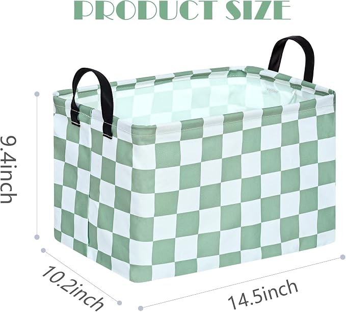 MAIZMZ Sage Checkered Storage Basket Baby Toys Organizer Bins Decorative Gifts Bakset Waterproof Nursery Hamper Women Storage Cube Kids Laundry Basket for Home/Dorm/Kitchen/Pet/Office/Closet/Shelf/