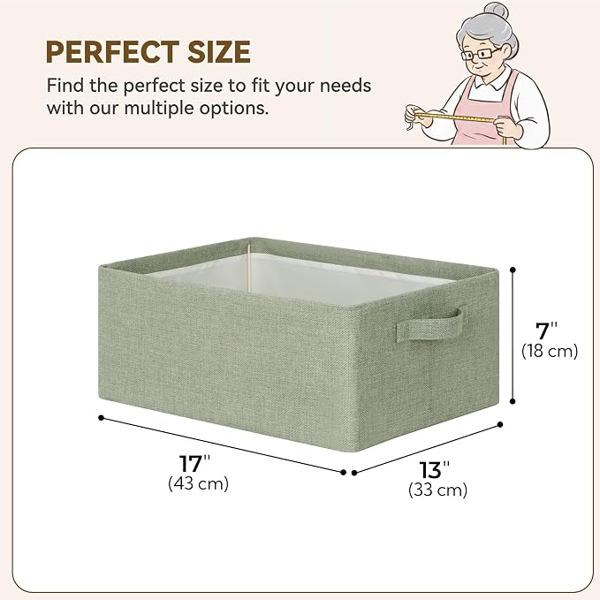 GRANNY SAYS Fabric Storage Baskets, Storage Bin, Sage Green, Large, 2-Pack | With Metal Frame, Foldable, Sturdy Handles, for Closet, Shelf, Living Room, Bedroom, Holds Blankets, Clothes, 17"x13"x7"