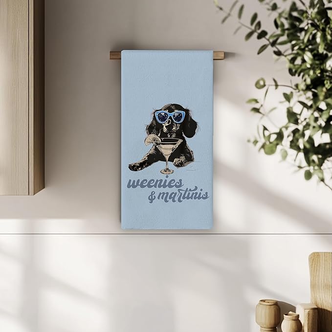 Dachshund Cocktail Kitchen Towels - Wiener Dog Dachshund Kitchen Decor, Dachshunds Gifts for Women, Funny Weenies Martinis Hand Towels for Kitchen Decorative 16x24 Inch