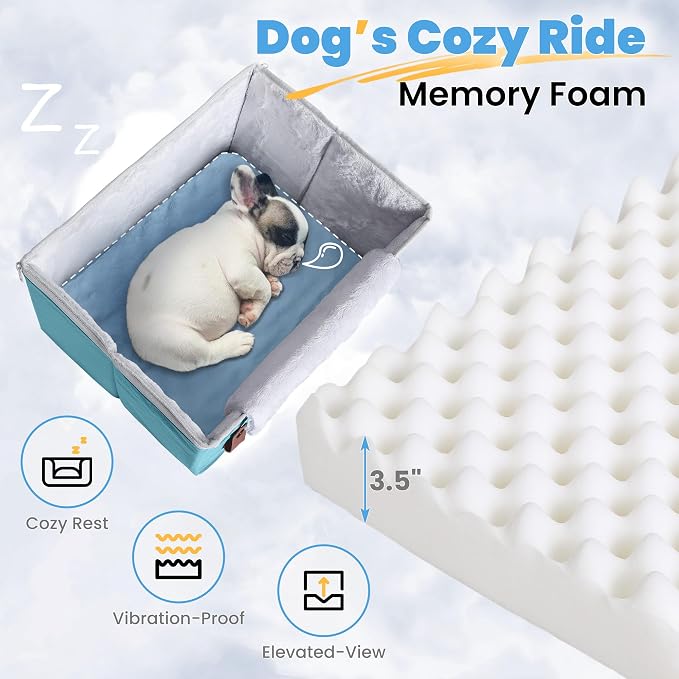 Akinerri Dog Car Seat for Small Dogs, Puppy Seat with Memory Foam Cushion and Safety Buckles, Pet Booster Car Seats for Front and Back Seat, Blue
