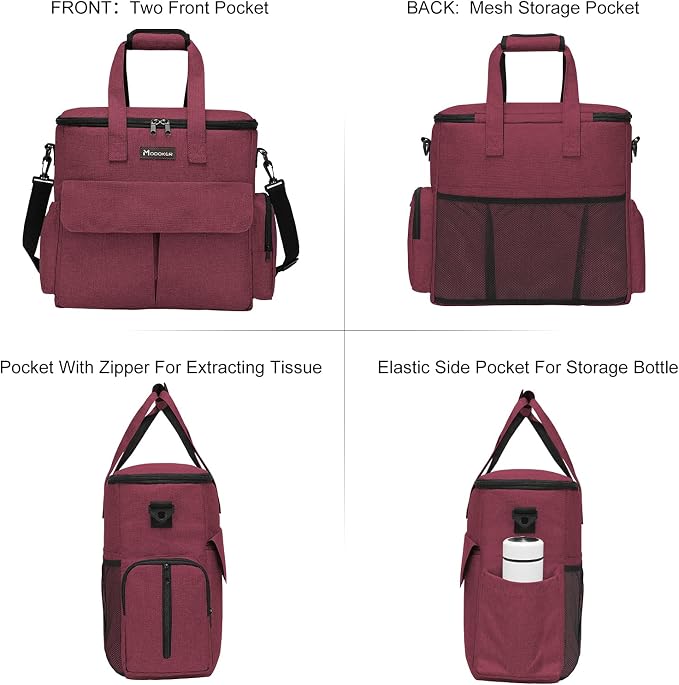 Modoker Weekend Dog Travel Bag with 2 Food Bags, 2 Bowls and Mat,Rose Red | Dog Travel Accessories Organizer for Camping and Road Trips with Roomy Storage, Multiple Pockets and Water-Resistant Oxford