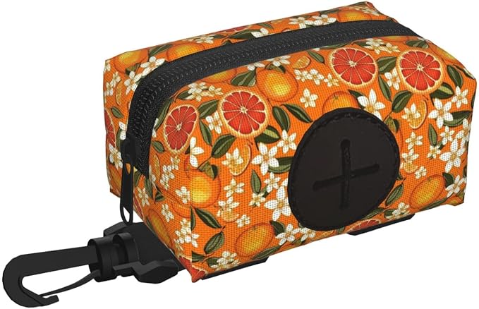 Citrus Orange Slices Flowers Pet Waste Bag Dispenser 0.2L | Portable Dog Poop Holder Waste Bag With Zipper Park Doggy Walking Accessory