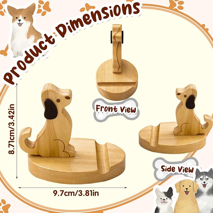 Xuhal 2 Pack Cute Dog Phone Stand for Desk, Wooden Animal Phone Holder, Novelty Cellphone Stand Cute Wooden Desk Smartphone Ornament, Gift for Dog Lovers Women Office Home Kitchen
