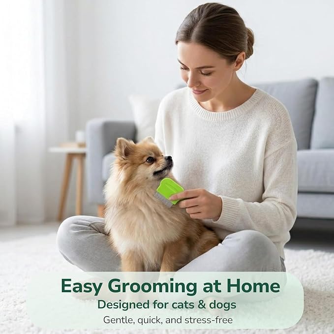 Pets&Goods Tear Stain & Flea Remover Comb Set for Dogs & Cats – Stainless Steel Eye Grooming Tool for Stains, Crust & Mucus – Gentle, Safe, Reusable – Pack of 2 (Green)