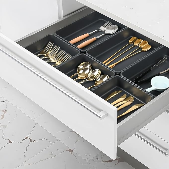 Kutesna 6 PCS Large Plastic Drawer Organizer, 9"×6" Desk Organizer Set | Storage Trays, Versatile Plastic Storage Bins for Makeup Vanity, Jewelries, Kitchen Utensils, Bathroom and Office