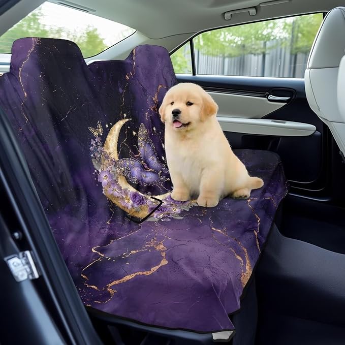 Renewold Backseat Cover for Dogs in Car Back Seat Pet Cover for Dogs Car Rear Bench Seat Towel Mat Purple Butterfly Moon Pet Supplies Travel Products After Running Yoga Workout Blanket Beach Pad