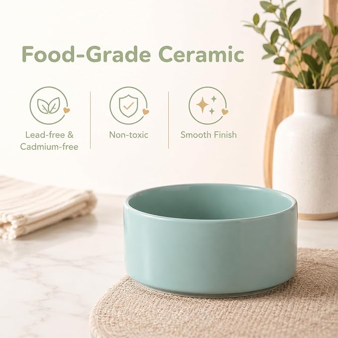 Havniva Ceramic Dog Bowls, Dog Food and Water Bowl Set, Dog Water Bowl | 6.1” Ceramic Dog Food Bowls with Non-Slip Rubber Base, Large Capacity, Double Dog Feeding Bowls for Small and Medium Dogs
