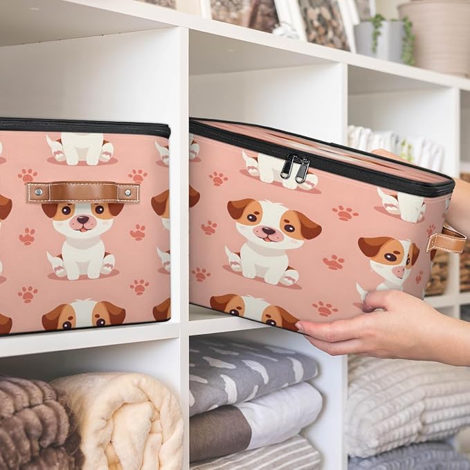 Cute Puppy Dog Storage Box with Zipper Lid