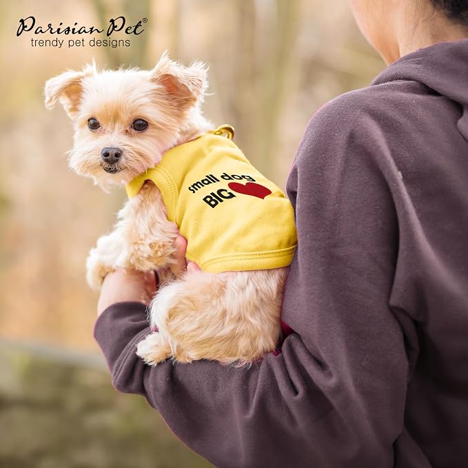Parisian Pet Dog Shirt – 100% Cotton Small Dog Big Heart Shirts for Small Dogs – Yellow Sleeveless Puppy Clothes – Breathable Dog Clothes – Summer Pet Apparel - Stretchable Tshirts for Dogs