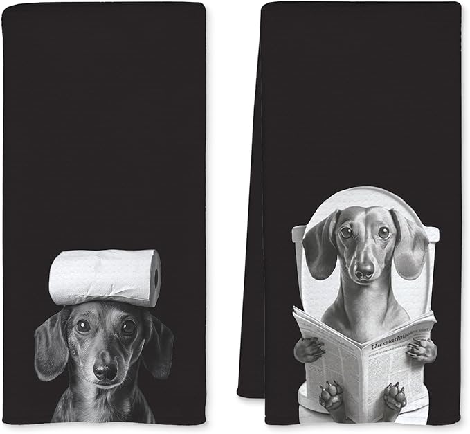 Dachshund Gifts Bathroom Hand Towels, Weiner Dog Gifts for Women Hand Towels for Bathroom, Gifts for Dachshund Lovers, Weiner Dog Decor, 16x24 Inch Set of 2（Black）