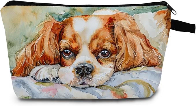 Cavalier King Charles Spaniel Makeup Bag Adorable Dog Print Cute Cosmetic Pouch for Dog Lovers Travel Toiletry Organizer Gift for Pet Enthusiasts