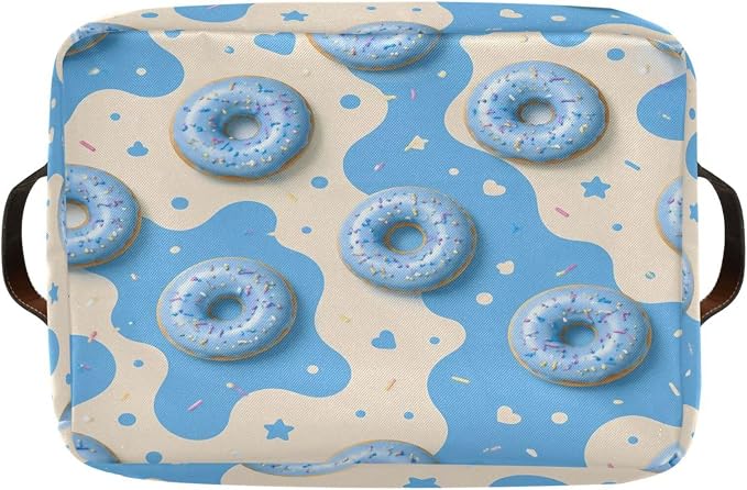 Kigai Storage Basket, Fabric Collapsible Closet Organizer Bin | Donut Splash Waterproof Foldable Canvas Basket with Handles for Shelves, Nursery, Closet, Bedroom & Bathroom