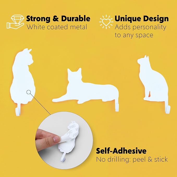 Suck UK Cat Hooks - Cat Keyholders - Novelty Gift for Pet Lovers - Decorative Metal Hangers for Keys Leashes Towels Pet Collars & Small Items - Multi Use Home Decor & Wall Hook Key Holder Organizer