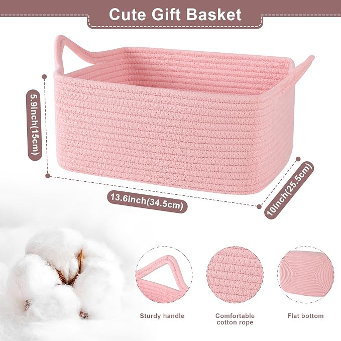 OIASKET Gift Basket Empty with Handle, Small Woven Baskets for Gifts Empty | 13.6"x10"x5.9", Baby Shower Toy Storage Baskets, Dog Toy Storage for Organizing, with Gift Bag Ribbon Tissue Paper