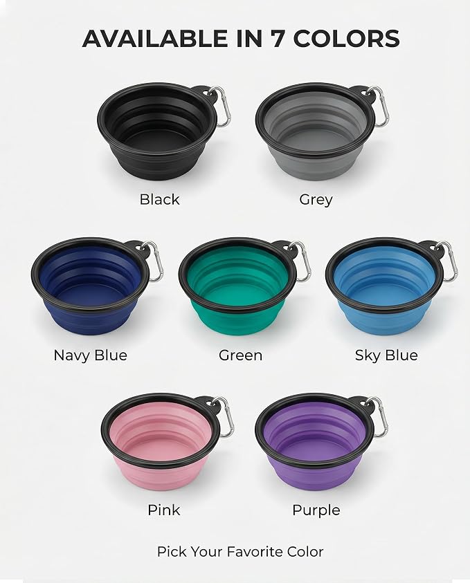 Rest-Eazzzy Collapsible Dog Bowls, 2 Pack Sturdy Portable Dog Water Bowls | Wear-Resistant TPE, Anti-Dust Foldable Travel Dog & Cat Bowls for Camping Walking Hiking with Carabiners