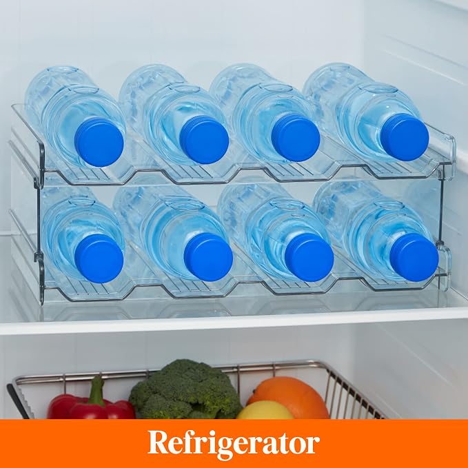 Lifewit Stackable Water Bottle Organizer for Cabinet, Clear Tumbler Holder | Large Slot for Up to 32 oz Cups, Plastic Wine Rack for Fridge, Pantry, Kitchen Organization & Storage, 2-Tier Holds 8 Bottles