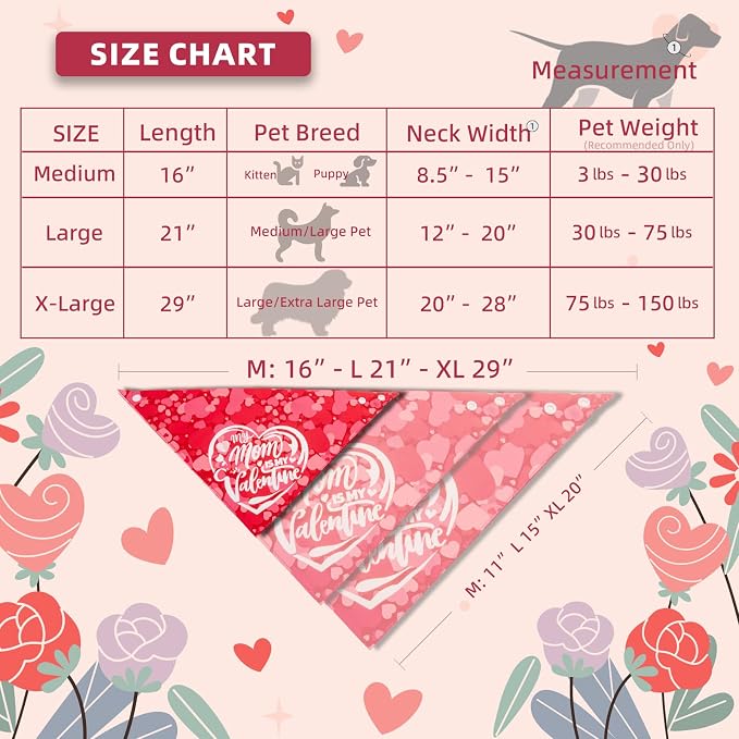 Holiday Dog Bandanas for Valentine's Day 2-in-1 Reversible Cute Lettering - My Mom is My Valentine & Heart Pattern Costume Pet Scarf with Snap Button for Large & Extra Large Breeds 75lbs+