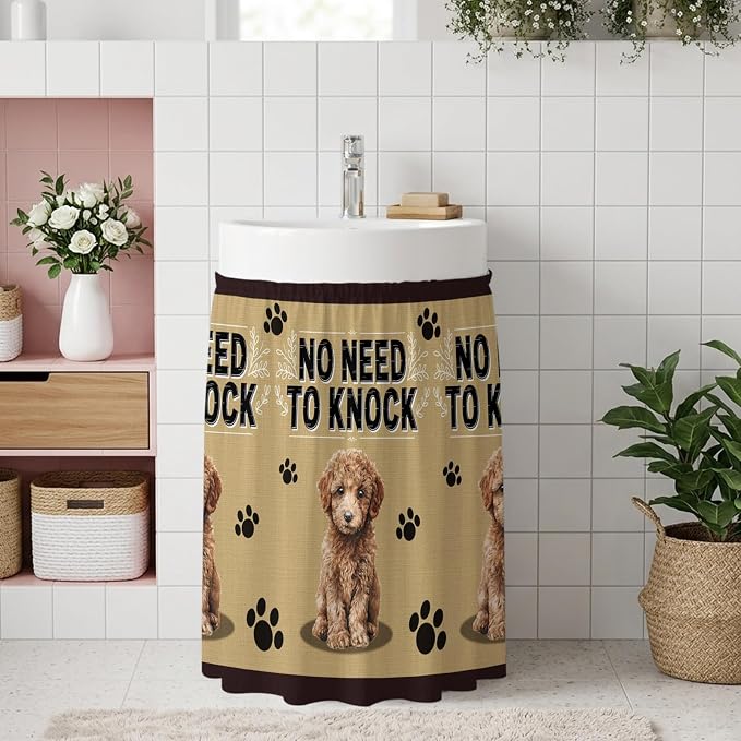 NO Need to Knock Oven Skirt Curtain for Kitchen Decor 28"x35", Poodle Dog Paw Prints Pet Lover Farmhouse Self Adhesive Stove Curtains Skirt Cabinet Curtains for Bathroom Laundry Room