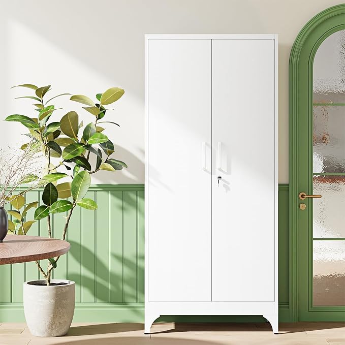 71" H Metal Storage Cabinet with 2 Doors and 4 Shelves,Tall Kitchen Pantry Cabinets,Utility Pantry Organizers for Cupboard/Dining/Bathroom/Home Office/Garage, Steel Tool Cabinets