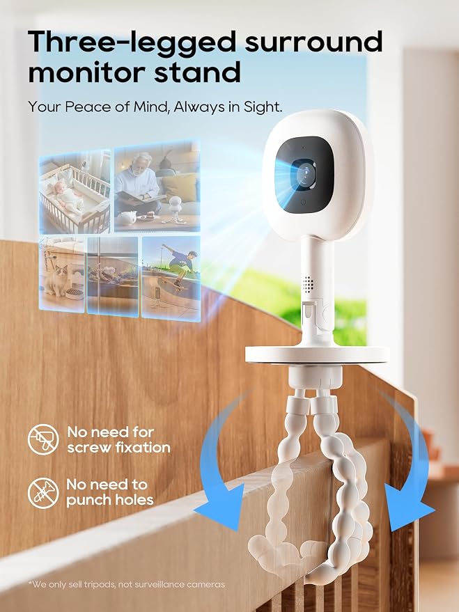 Baby Monitor Mount - Universal Adjustable Baby Camera Mount for Nanit Pro, Hello Baby, Kasa & Most Baby Monitors, Attaches to Crib Cot Shelves or Furniture （White）