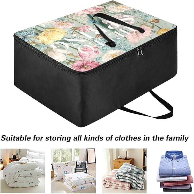 Comforter Storage Bags Large Folding Blanket Organizer Bag with Strong Handles Clear Window Closet Storage Containers for Clothes King Queen Pillows Bedding Quilt Duvet Green Spring Tulip Wildf