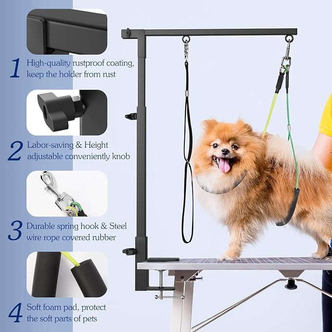 Dog Grooming Arm with Pet Grooming Hammock, getlstub 35" Pet Grooming Table Arm with Adjustable No Sit Haunch Holders, Dog Grooming Stand with Loop Noose for Small and Medium Pets at Home or Salon