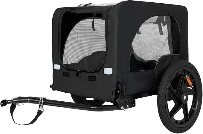 KEIKI Dog Bike Trailer with Built-in Leash, Pet Stroller Cart Bicycle Carrier, Easy Folding Cart Frame with Front Caster & 16" All-Terrain Wheels & Universal Hitch, Supports up to 66 lbs