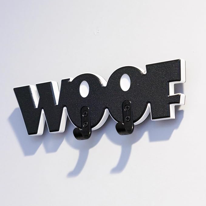 Noble Heritage WOOF Leash & Key Holder – Dual Hook Wall Mount for Dog Leashes, Collars & Keys | Recycled HDPE | Indoor/Outdoor Use | Pet Storage Sign | Made in USA | White Black White