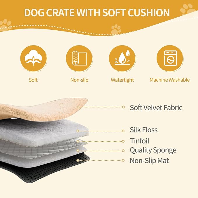 Hzuaneri 63" Double Dog Crate Furniture, Dog Kennel Indoor with Cushion | Heavy Duty Dog Crate Furniture for 2 Dogs,Dog Cage End Table TV Stand with Divider for Med-Large Dogs,Rustic Brown DFC80901B