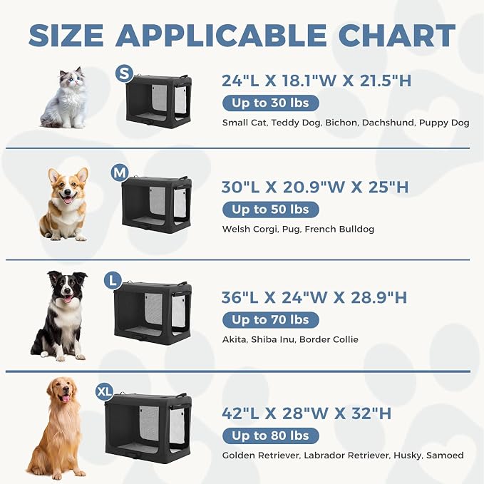 DUMOS Soft Dog Crate 24 Inch, Small Foldable Outdoor Cat Carrier | Foldable Portable Design, Indoor Outdoor Travel Kennel, Storage Bag, Washable Pad, Black