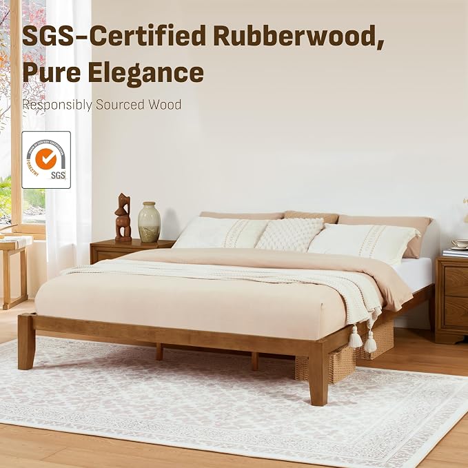 Softa Mikor King Japanese Joinery Bed Frame, Solid Rubberwood, 1500 Lbs Heavy Duty Slats Support, SGS Certified, 15Min No-Tool Setup, Under-Bed Storage, No Box Spring Needed, Noise-Free