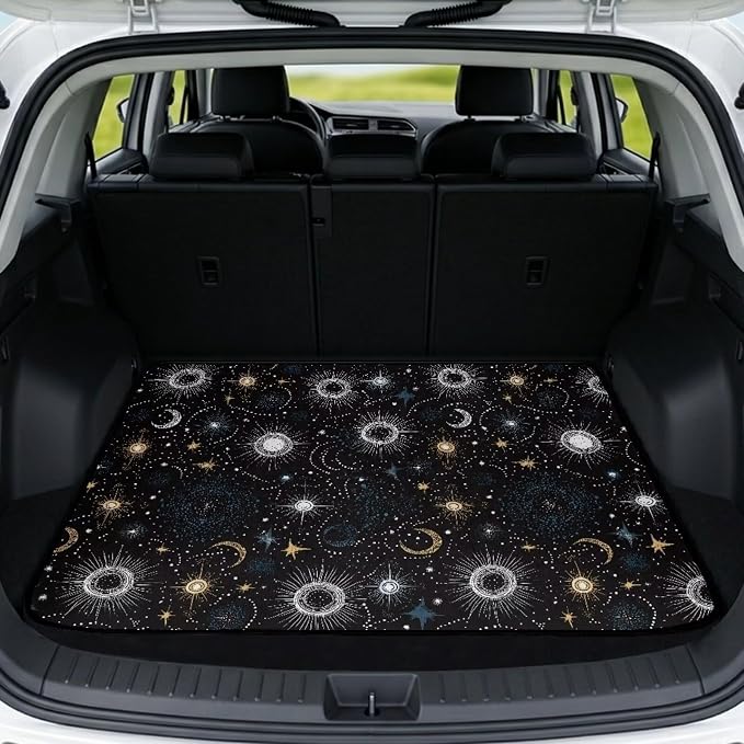 Howilath Heavy Duty Car Trunk Mat Non-Slip Star & Moon Rear Trunk Mat Durable Polyester Carpet for SUV Truck Sedan