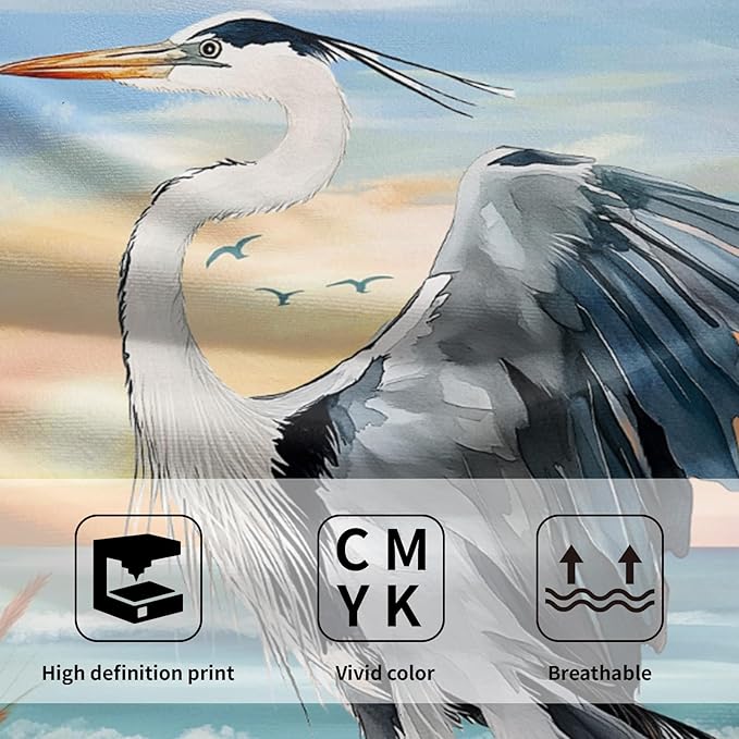 Giwawa Heron Towel Set of 2 Watercolor Summer Coastal Sea Bird Decorative Hand Face Towels for Bathroom Guest Nautical Beach Themed Microfiber Kitchen Dish Towel for Hotel Gym Spa Season