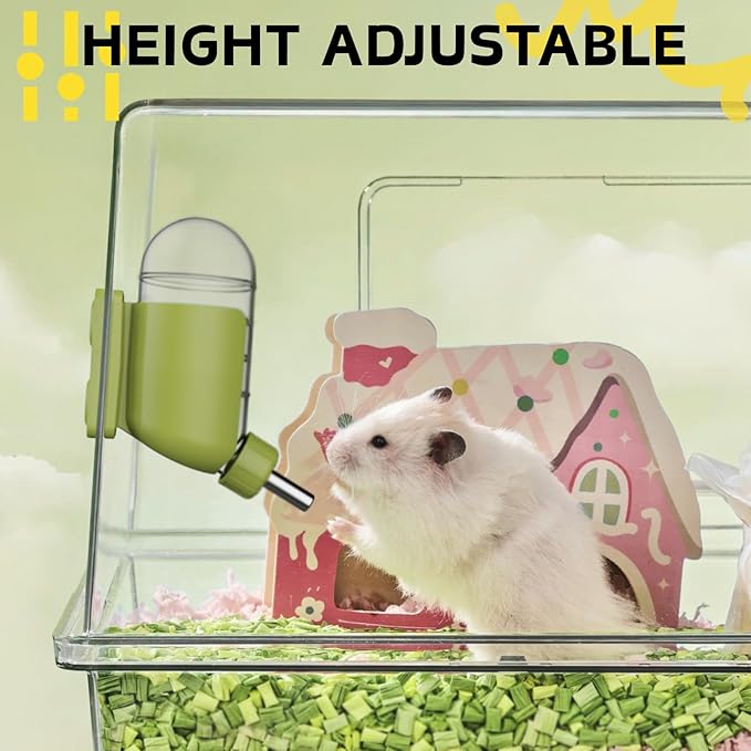 Hamster Water Bottle with Magnetic Holder, Freestanding Water Bottle for Glass Tanks, Suitable for Syrian Dwarf Hamsters Gerbils Mice Rats Degus (Green, 4 oz (Magnetic-Mounted))