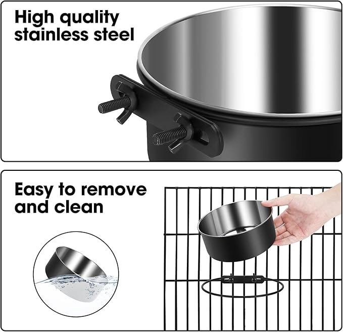 Dog Crate Water Bowl Hanging,2 Pack Stainless Steel Water Food Bowl No Spill for Crate Cage,Kennel Bowls Mountable Coop Cup for Dogs Cats Puppy Rabbit