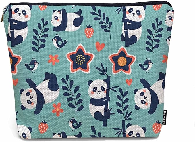 Panda Cosmetic Bags For Women, Cute Pandas Bamboo Berry Flowers Roomy Makeup Bag Toiletry Bag Accessories Organizer Storage Bags Makeup Pouch For Travel Business Gym Camping Bathroom