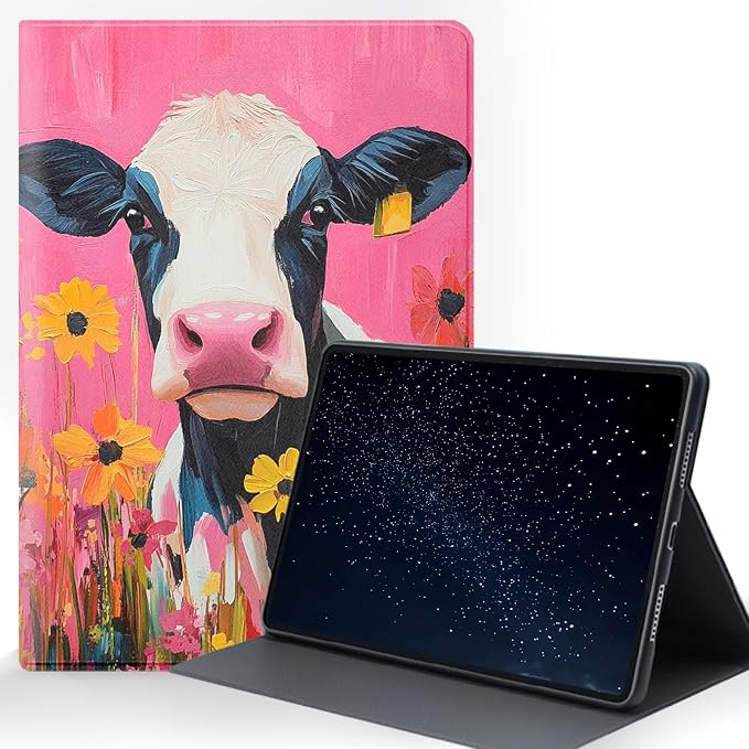 for Samsung Galaxy Tab A9 Plus/A9+ 5G 11 Inch 2023 (SM-X210/X215/X216/X218) Tablet Protective Cover with Adjustable Stand and Magnetic Auto Wake/Sleep,Cow Flower