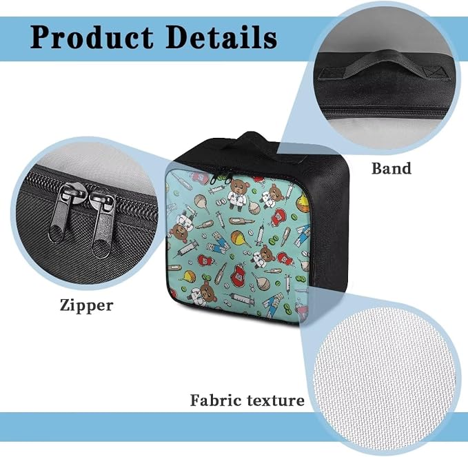 Cute First Aid Bag Empty Bear Doctors Medical Bag Empty Medium Portable First Aid Pouches Empty Pink Medical Supplies Organizer Bag for School Kids Student Car Home Camping Hiking