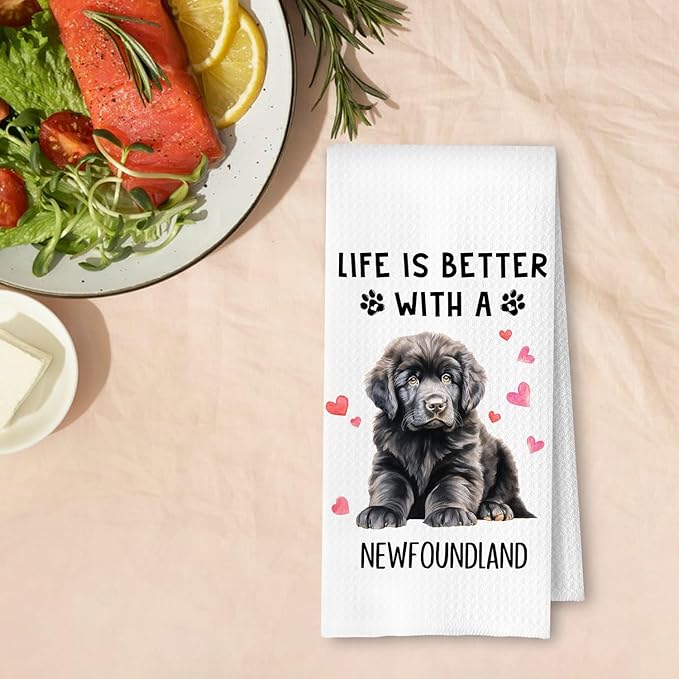 Newfoundland Dog Kitchen Towels, Newfoundland Dog Lover Gifts Dish Tea Towels for Kitchen Decor, Dogs Mom Dad Gifts Decorative Hand Towel for Bathroom, 16x24 Inches