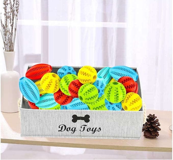 Morezi Large Dog Toy Bin Puppy Shallow Toy Basket Dog Toy Storage Perfect for Living Room Playroom Closet Home Organization - Grey Canvas