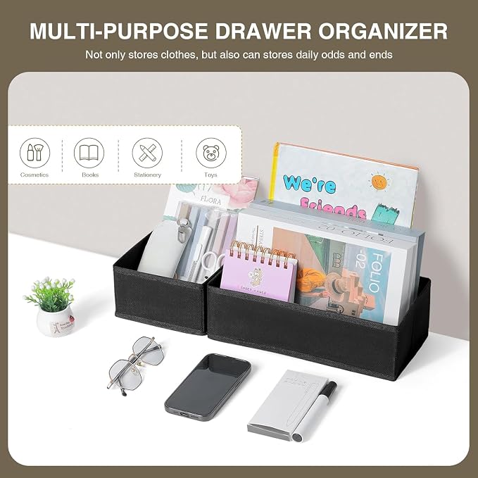 DIMJ Drawer Organizers, Set of 12 Clothes Drawer Organizer, Foldable Closet Drawer Organizer, Dresser Drawer Organizers Dividers for Baby Clothes, Socks, Belt, Tie (Black)