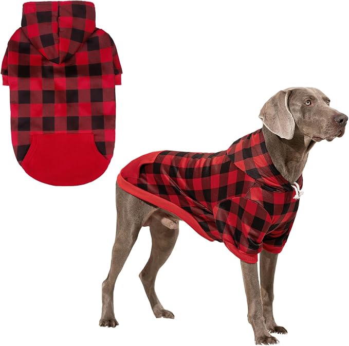 KOOLTAIL Plaid Dog Hoodie Pet Clothes Sweaters with Hat Red X-Large/XX-Large (Pack of 1)