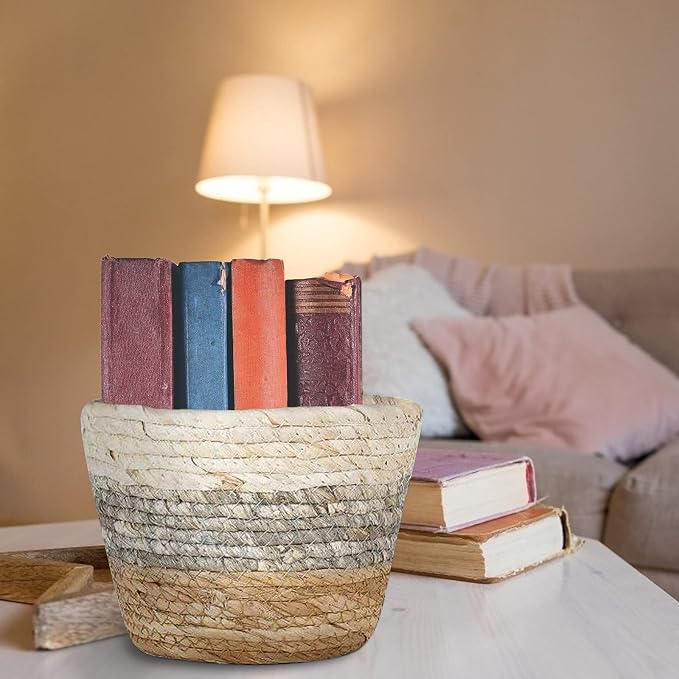 Straw Rope Plant Basket Woven Plant Coiled Basket, Decorative Flower Pot Cover Closet Storage Bin Table Desk Organizer for Home Decor, Plant Pots for Indoor Plants, Plant Containers (M)