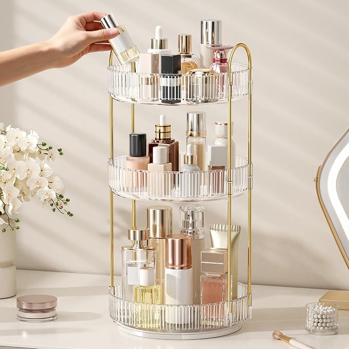 360° Rotating Makeup Organizer, Large Capacity Skincare & Cosmetics Storage | Skincare & Makeup Caddy, Bathroom Counter Organizer, Spinning Storage Tray for Perfume, Dresser, Bedroom, Vanity Countertop