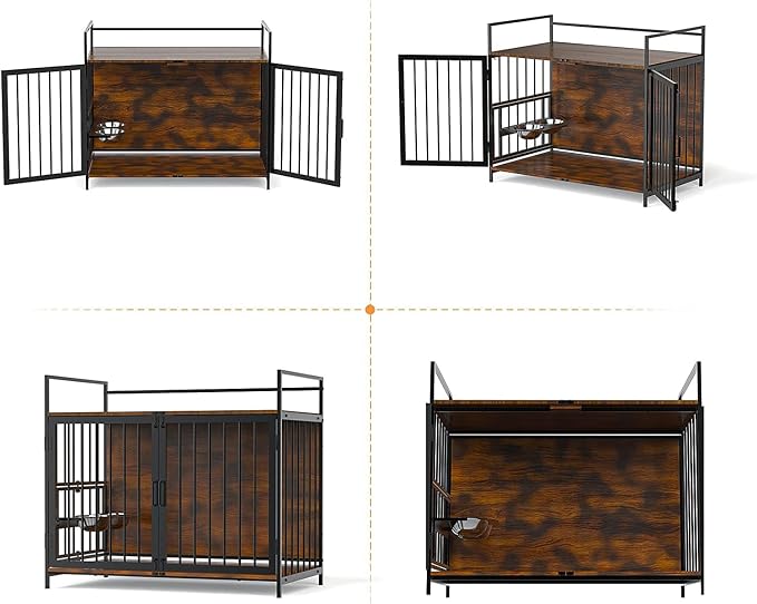 ROOMTEC Dog Crate Furniture-Style Cages for Small Dogs Indoor Heavy Duty Super Sturdy Dog Kennels with 2 Stainless Steel Bowls (32Inch = Int.dims: 30.7" W x 20" D x 20" H)
