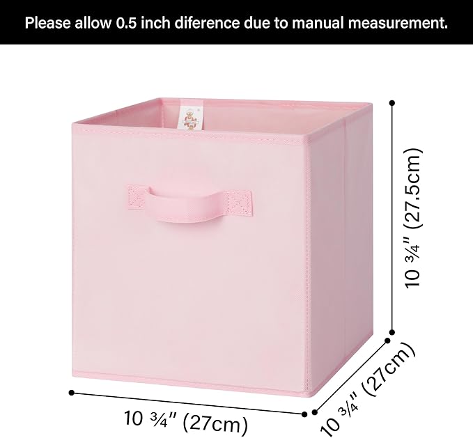 GRANNY SAYS 11 Inch Cube Storage Bins, 6-Pack Storage Cube Organizer, Pink | Collapsible Storage Boxes with Sturdy Handles, Decorative Baskets for Shelves, Closet, Organizing Toys, Clothes