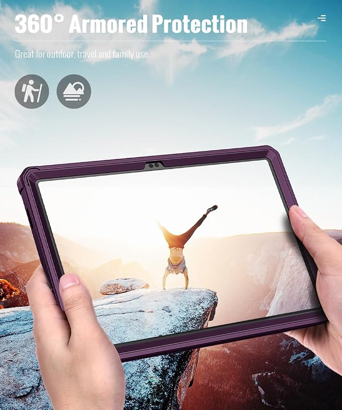 MoKo Shockproof Case Fit Samsung Galaxy Tab A11+ Plus/ A9+ 11 Inch | Full Body Rugged Stand Back Cover with Built-in Screen Protector for Galaxy Tab A11+/ A9+ Tablet, Dark Purple